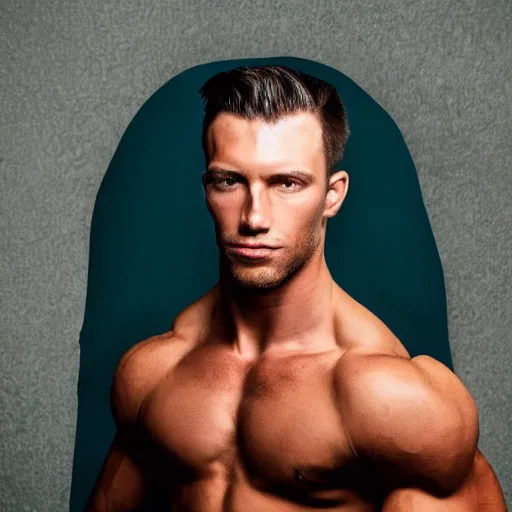 Prompt: professional portrait of a muscular male model with an attractive face but he has googly eyes