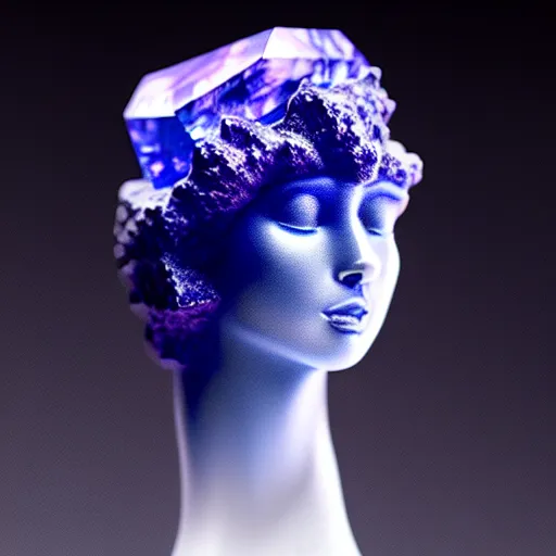 Prompt: a rare mineral rock, in a dark studio room, vaporwave theme. Tanzanite, Opal, Kunzite. in the style of artgerm.