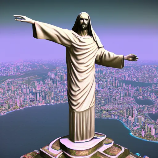 Image similar to cyberpunk christ the redeemer, 3 d render