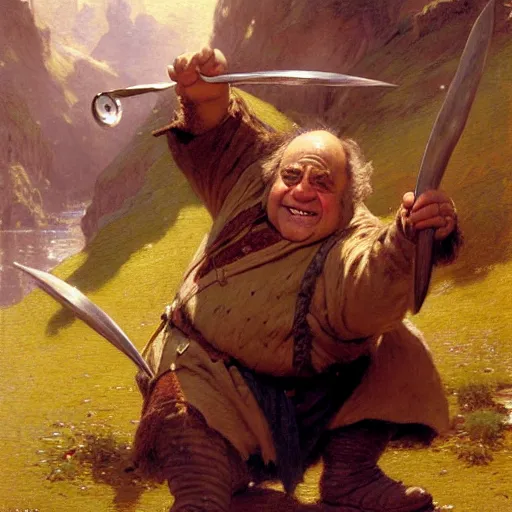 Prompt: danny devito as a hobbit fighter, highly detailed painting by gaston bussiere, craig mullins, j. c. leyendecker, 8 k