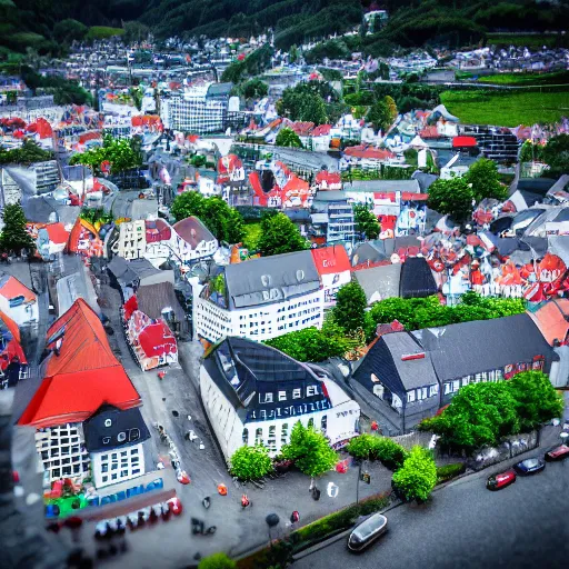 Prompt: tilt shift photo of Stavanger downtown,