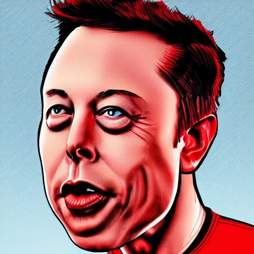 Prompt: a high exaggerated art image of Elon musk, caricature, digital art