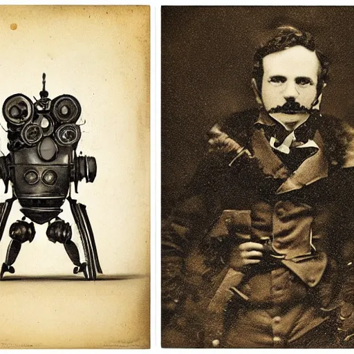 Prompt: portraits of steampunk robots by Louis Daguerre