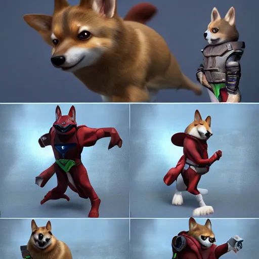 Image similar to superhero corgi, 3D cgi rendering unreal engine concept art character design, professional photography cinematic