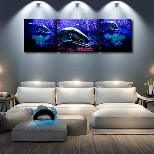 Image similar to alien fish underwater scene cinematic lighting detailed realistic painting photorealistic digital artwork