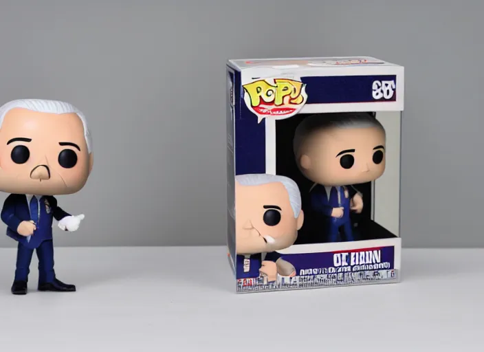 Image similar to product still of Joe Biden funko pop with box, 85mm f1.8