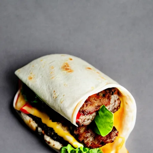 Image similar to a burger in a shape of a burrito