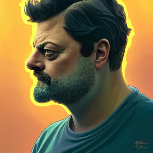 Prompt: portrait nick offerman as an orange hybrid mix, sci - fi and fantasy, intricate highly detailed digital painting, artstation, concept art, smooth and sharp focus, illustration, art by tan zi and ayanamikodon and alphonse mucha and wlop