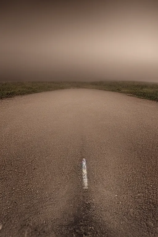 Image similar to photo of a road with no end, sepia dust filling background, photorealistic, tonemapped