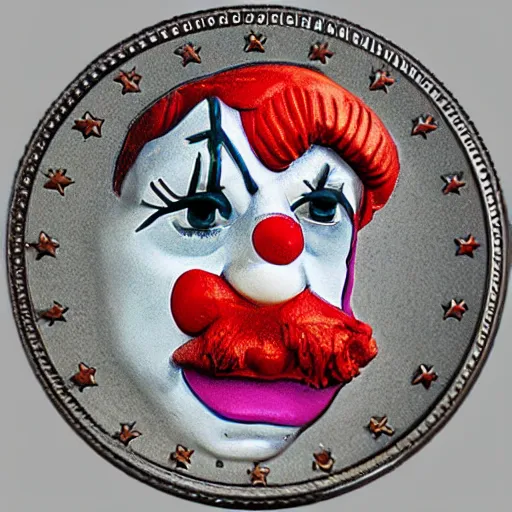 Image similar to The money of clowns coin, photo realistic, highly-detailed, award-winning