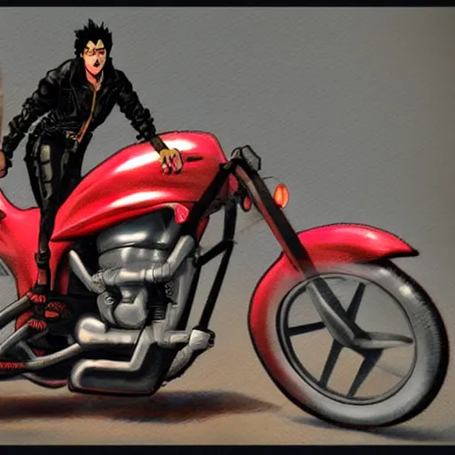 Image similar to akira dramatic pose, akira's motorcycle character
