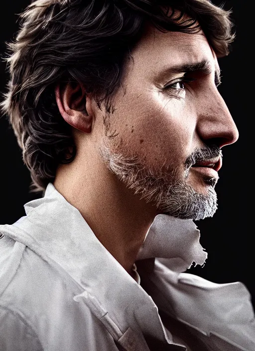 Image similar to a profile portrait of justin trudeau with translucent skin, visible cranial cavity with cobwebs, dust and rats, beautiful detailed intricate insanely detailed octane render, 8 k artistic photography, photorealistic, chiaroscuro, by david cronenberg, raphael, caravaggio