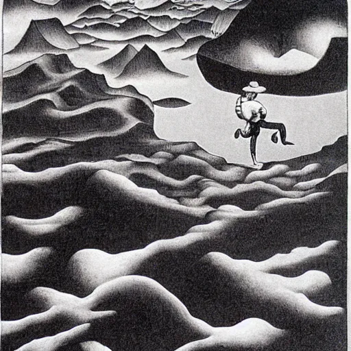 Prompt: wanderer above the sea of fog by mc escher