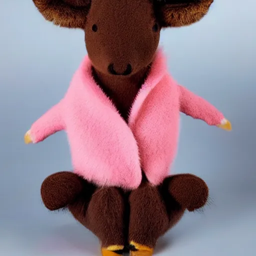 Prompt: A very very very cute pink furry stuffed kangaroo animal with blue sweater