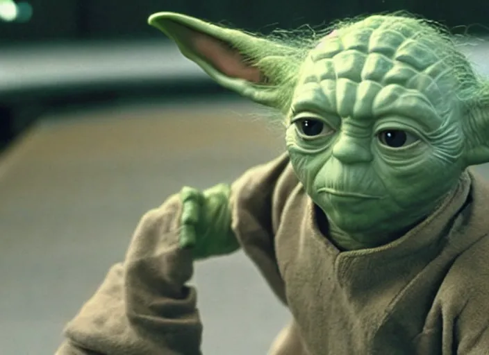 Image similar to film still of yoda goes bowling in the new Star Wars movie, 4k