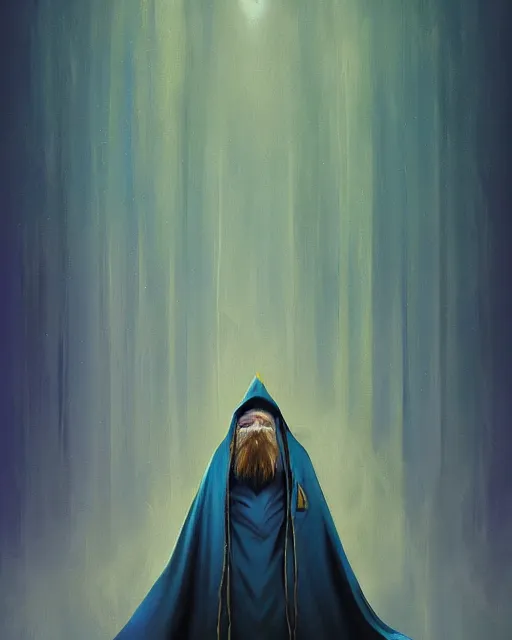 Image similar to Hyper realistic painting of a wizard in a blue robe, by Anato Finnstark, detailed, beautiful, trending on artstation