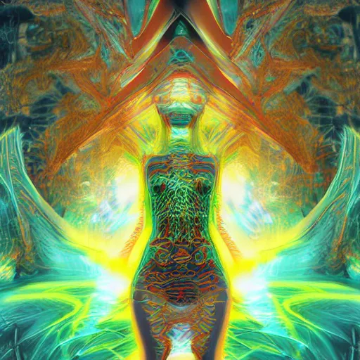 Image similar to machine elf dmt trip render abstract photoreal