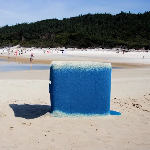 Image similar to refrigerator made of blue sand on the beach