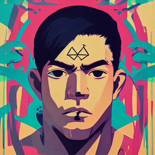 Image similar to Street Fighter 2 profile picture by Sachin Teng, asymmetrical, Organic Painting , adidas, Impressive, Award Winning, Warm, Good Vibes, Positive, geometric shapes, hard edges, energetic, intricate background, graffiti, street art:2 by Sachin Teng:4