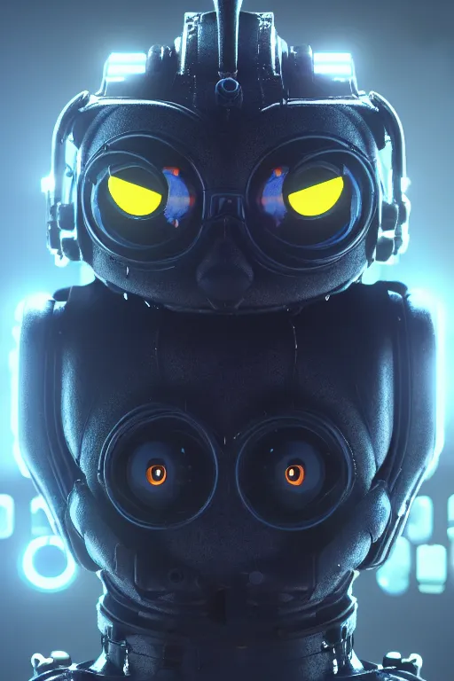 Image similar to high quality 3 d render very cute cyborg crow! incorporated speakers!, cyberpunk highly detailed, unreal engine cinematic smooth, in the style of blade runner & detective pikachu, hannah yata charlie immer, moody light, low angle, uhd 8 k, sharp focus