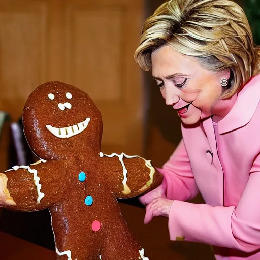 Image similar to hillary clinton killing a gingerbread man brutally