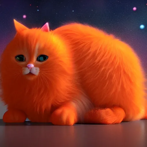 Prompt: A fuzzy orange cat sitting on planet earth, space with stars in the background, trending on artstation, 3D render