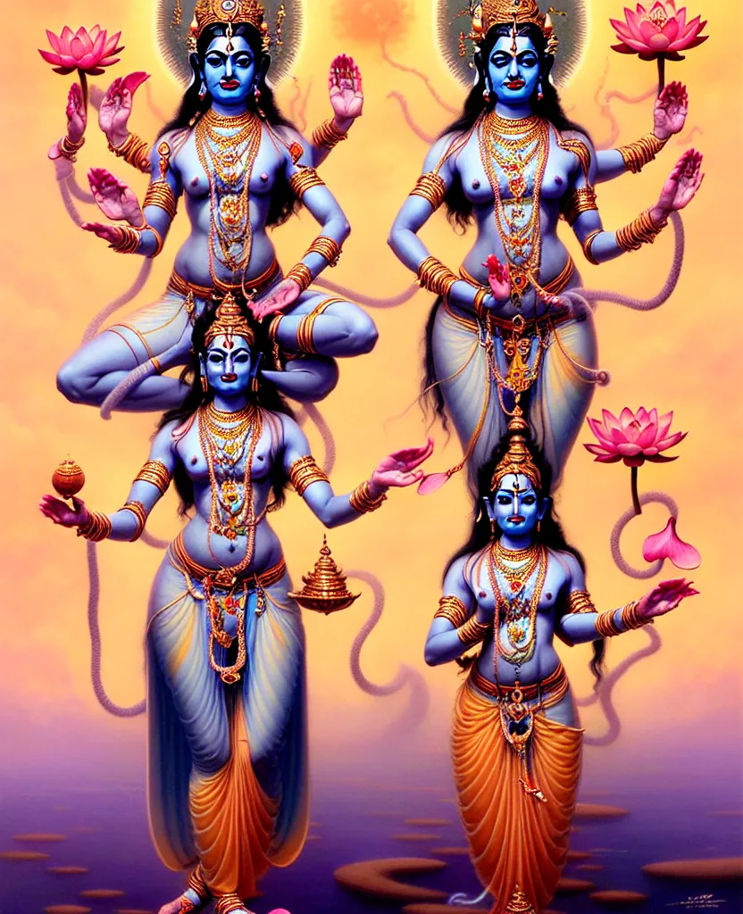 Prompt: beautiful hindu goddess laxmi fantasy character portrait, four hands, standing on a lotus, ultra realistic, intricate details, the fifth element artifacts, highly detailed by peter mohrbacher, hajime sorayama, wayne barlowe, boris vallejo, aaron horkey, gaston bussiere, craig mullins