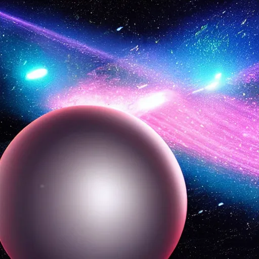 Prompt: giant judge scale floating in space with pink-light blueish galaxy behind it, 4k detailed, digital art