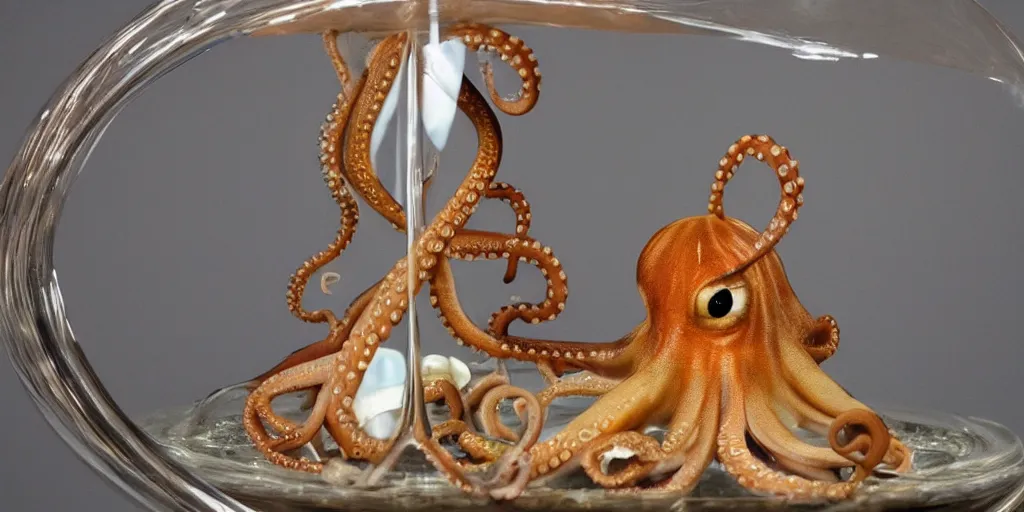 Prompt: octopus trapped in an hourglass