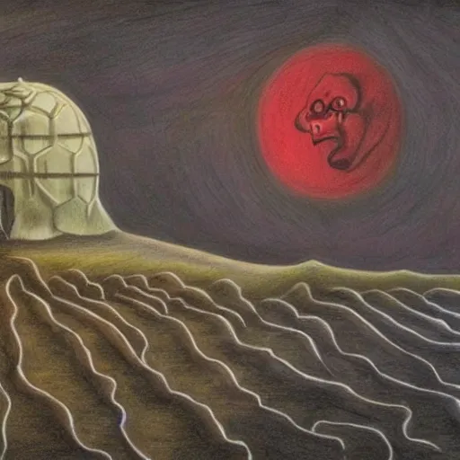 Image similar to surrealism drawing of the end of the world., horror,