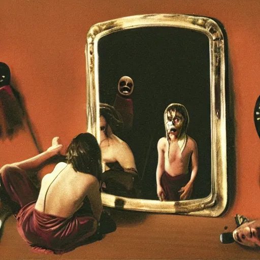 Image similar to Horror scene involving a mirror