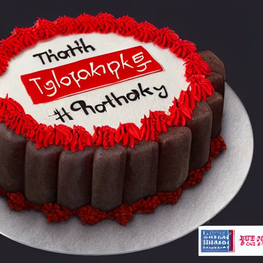 Image similar to Photograph of a thank you cake. Highly realistic. Highly detailed. High resolution. 4k. 8k