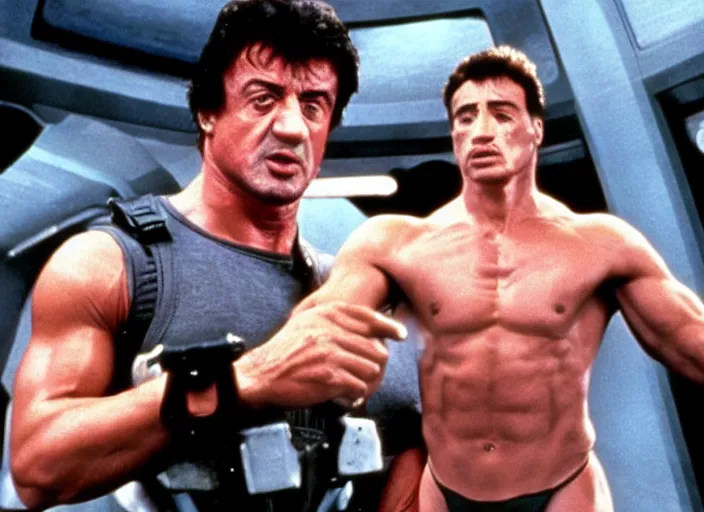 Image similar to sylvester stallone in a still from the movie Total Recall (1990)