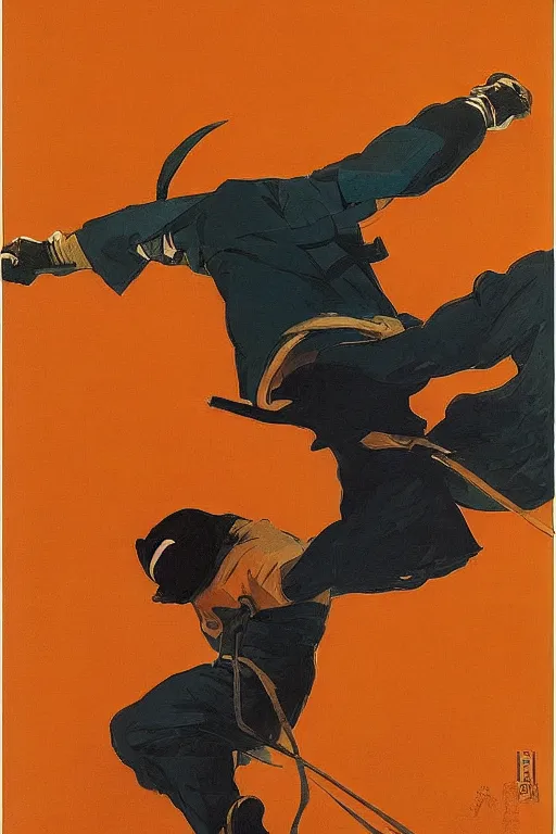 Prompt: a ninja jumping from the roof at night by joaquin sorolla, syd mead, hokusai