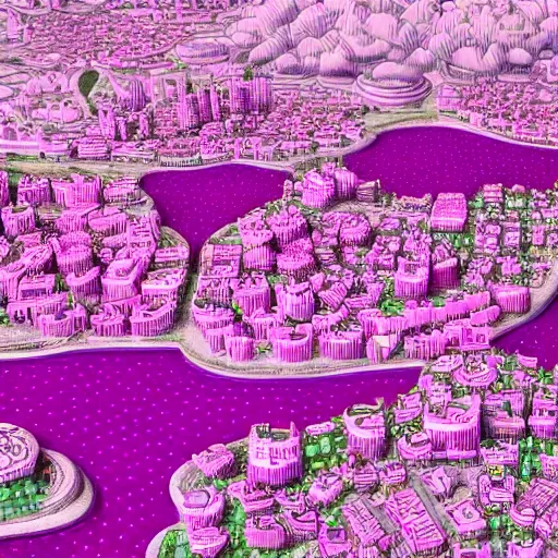 Prompt: giant pink purple bubbles with cities inside them, extremely detailed