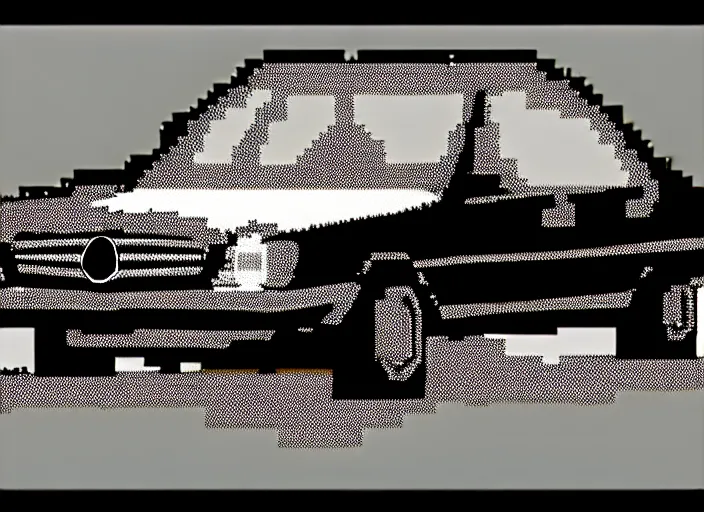 Image similar to burning wrecked mercedes 1 2 4, pixelart, monochrome gameboy, award winning. dramatic. trending on artstation, low resolution sync