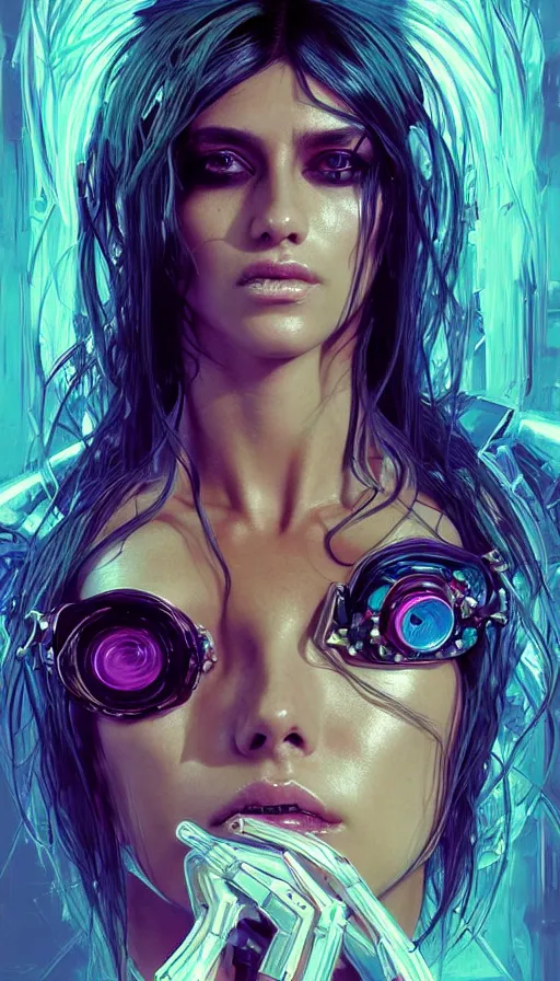 Image similar to cyberpunk, perfectly-centered-Portrait of the most beautiful woman on the planet, 80s fashion, high fashion, sweaty, high heels, insane, intricate, highly detailed, digital painting, artstation, concept art, smooth, sharp focus, illustration, Unreal Engine 5, 8K, art by artgerm and greg rutkowski and alphonse mucha