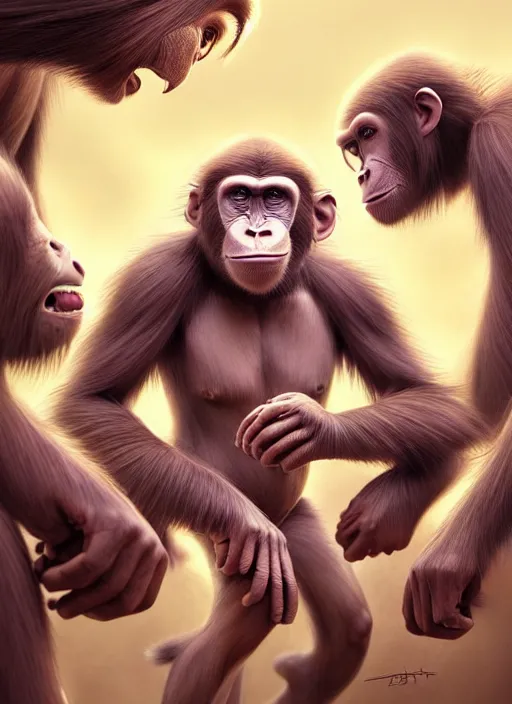 Image similar to of group of ape kids with super powers getting ready for battle against the heavens, symmetrical, perfect face anatomy, establishing cinematic movie scene of a cinematic scene!, intricate, elegant, highly detailed, lotus flower, artstation, art by artgerm, anime, stylish, concept art, smooth, sharp focus, wlop