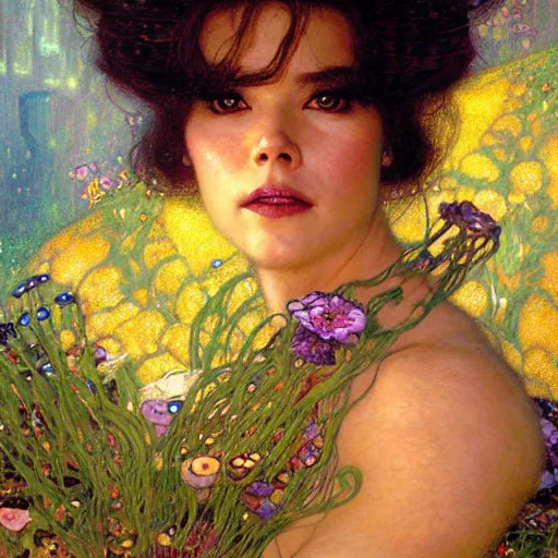 Image similar to portrait of an otter wearing a flower dress. shadowrun cyberpunk fantasy highly detailed painting by gaston bussiere craig mullins jc leyendecker gustav klimt artgerm greg rutkowski john berkey, bergey, craig mullins, ruan jia, raymond swanland, jeremy mann, tom lovell, alex malveda