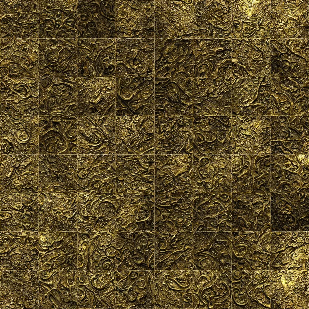 Image similar to seamless tileable texture of damaged metal gold, realistic, very detailed, beautiful, intricate details, sharp focus, substance designer, substance render, substance painter, marmoset, unreal engine, octane render