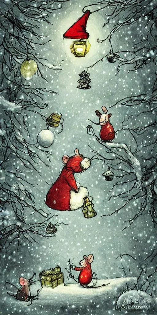 Prompt: a christmas mice scene by alexander jansson