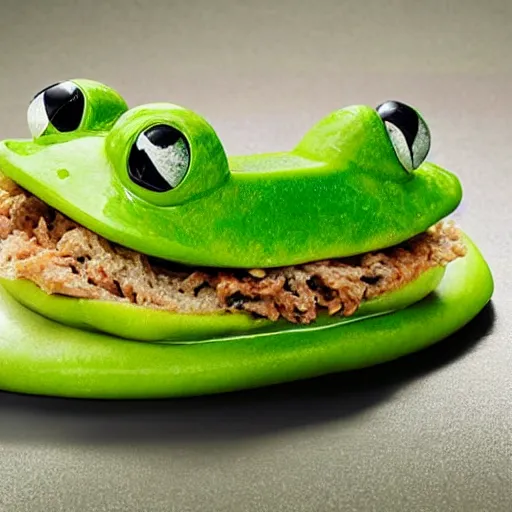 Image similar to promotional shot of the new frog sandwich from subway,