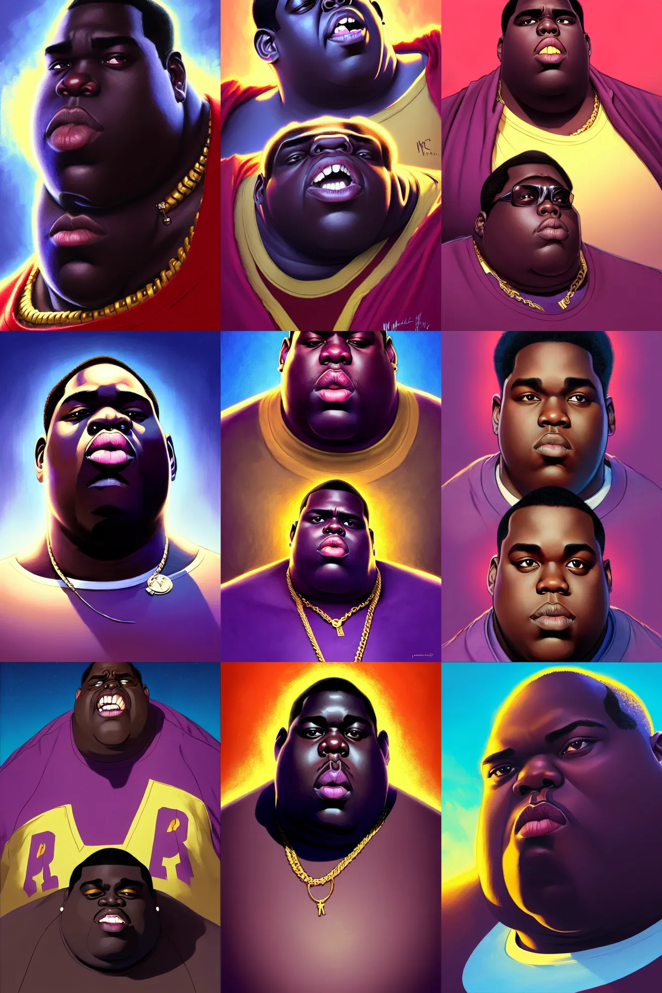Prompt: the notorious b. i. g. as a hungry thanos animation pixar style, shaded lighting poster by magali villeneuve, artgerm, jeremy lipkin and michael garmash, rob rey and kentaro miura style, trending on art station