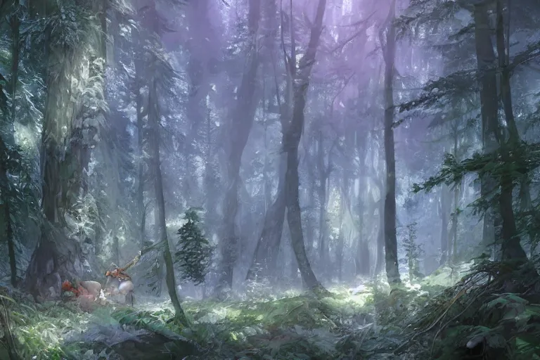 Prompt: evergreen trees in the forest, 4 k digital illustration by artgerm, wlop, andrei riabovitchev, marc simonetti, yoshitaka amano, artstation, 8 k resolution, soft focus
