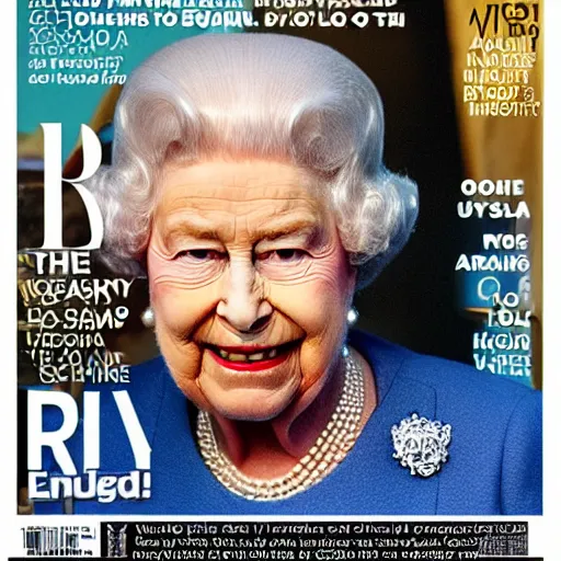 Image similar to the queen of england making a rude gesture in a magazine cover photo.