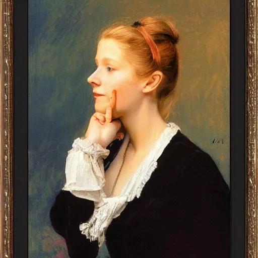 Prompt: Young gwyneth paltrow in a victorian blouse, vintage shading, by Ilya Repin