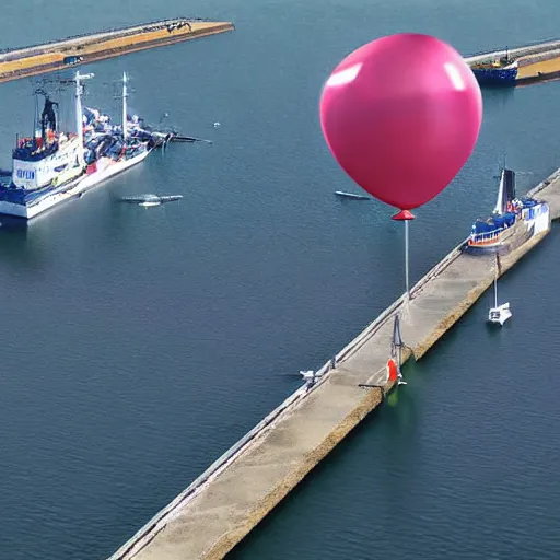 Prompt: digital art of a port in bretagne with giant birthday balloons, artstation cgsociety masterpiece