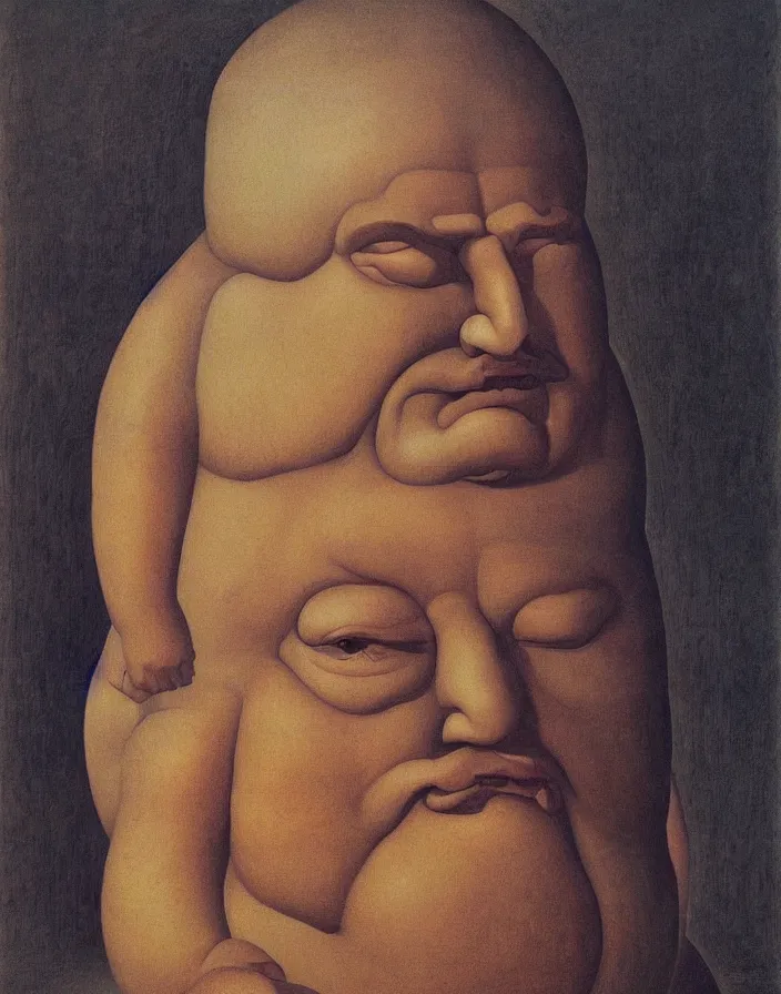 Prompt: obese ancient priest looking straight at camera, by fernando botero, by zdzisław beksinski, cheese, oliven oil, grease, food, intricate details