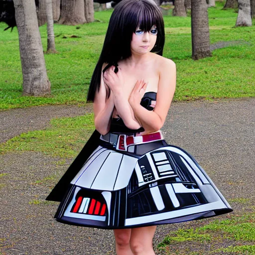 Prompt: Anime girl in a darth vader themed dress