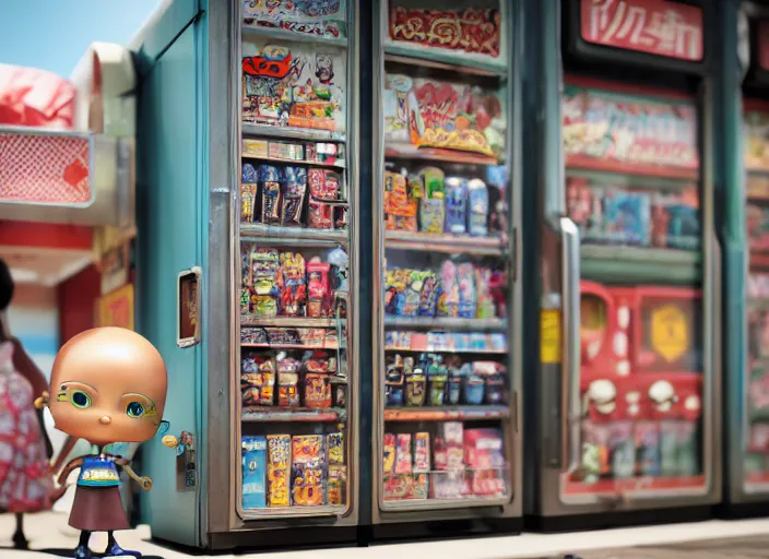 Image similar to closeupof portrait of tin toy tokyo corner store and vending machines, depth of field, zeiss lens, detailed, centered, photoshoot, by nicoletta ceccoli, mark ryden, lostfish, breathtaking, 8 k resolution, extremely detailed, beautiful, establishing shot, artistic, hyperrealistic, octane render, - h 7 0 4